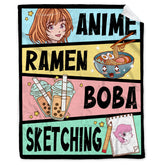 AIBILEEN couverture face imprimée kawaii montrant motif ramen et boba, apporte confort décoratif