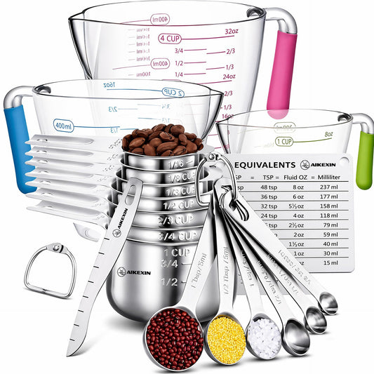 AIKEXIN tasses doseuses en acier inoxydable vues de face pour mesures précises