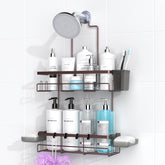 AKTECKE vue avant du porte‑shampooing suspendu montrant rangement organisé et gain de place