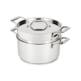 All‑Clad multipot face avant montrant finition acier et couvercle pratique