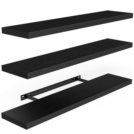 AMADA HOMEFURNISHING étagère murale noire vue frontale bénéfice rangement épuré