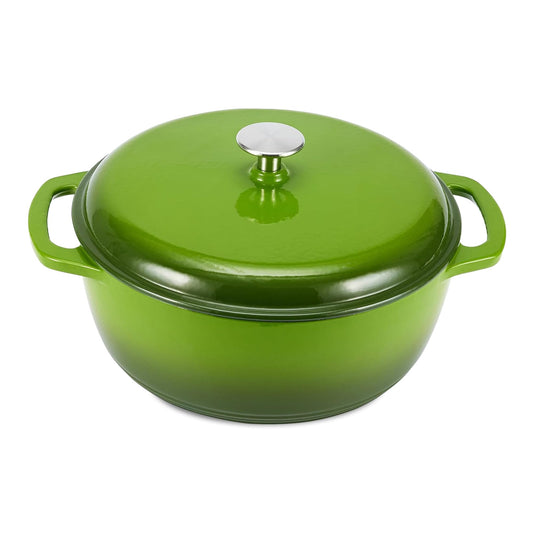 Amazon Basics cocotte face avant montrant finition émaillée et couleur verte bénéfice esthétique
