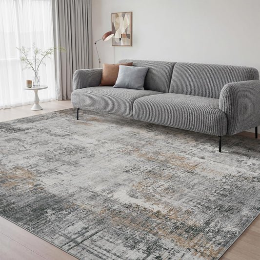 AMOAMI vue de face du tapis gris 5x7 apportant élégance au salon