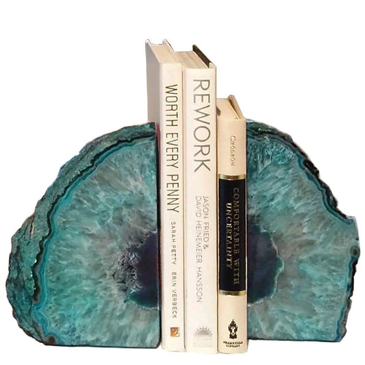 AMOYSTONE serre-livres géode face avant vibrant teal et maintien stable
