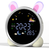 ANALOI réveil lapin face avant montrant les couleurs vertes et bleues pour routine
