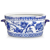 Arborus cachepot ovale face montrant motif bleu et blanc, ajoute élégance