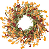 Artgar couronne automne face sur porte donnant une entrée chaleureuse