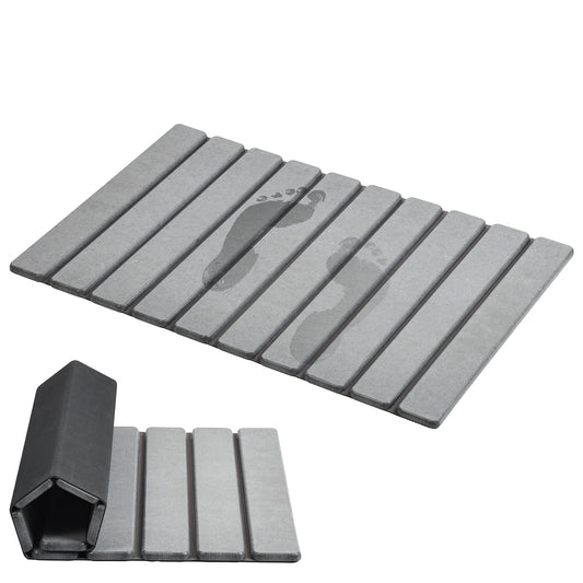 AWW tapis de bain face avant montrant forme et finition, maintien hygiénique