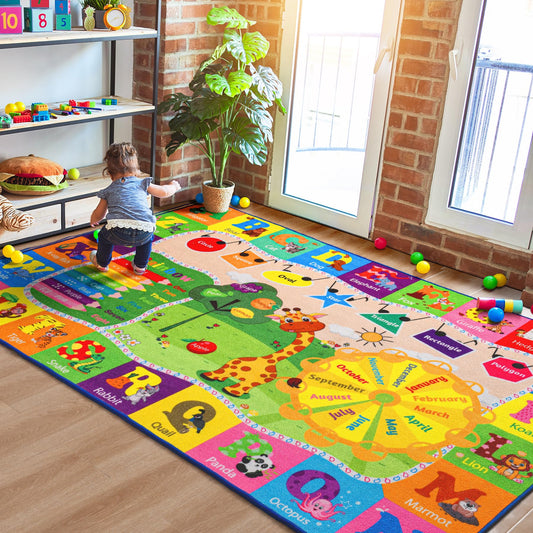 B BENRON vue recto du tapis coloré montrant alphabet et animaux, idéal pour apprentissage