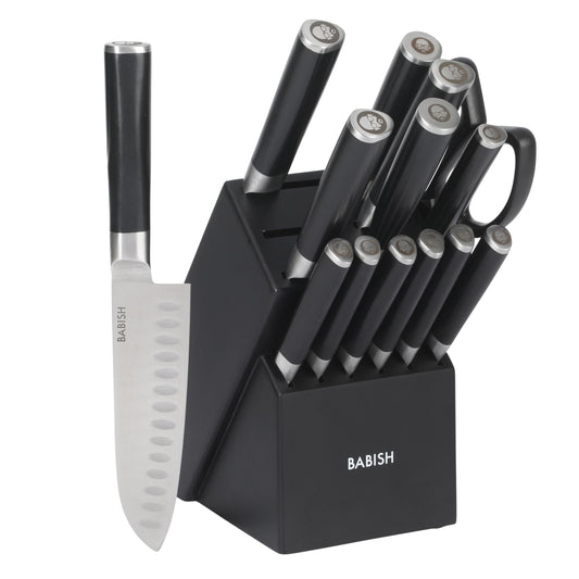 Babish coffret face avant montrant les 15 pièces et bloc noir, rangement sécurisé