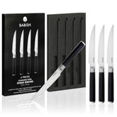Babish face de boîte montrant les quatre couteaux à steak, présentation élégante