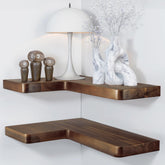 BATODA étagère d'angle face montrant le plateau en acacia pour rangement esthétique