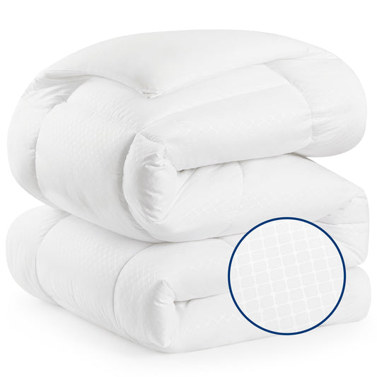 Bedsure couette vue de face montrant retombée et finition, confort accru