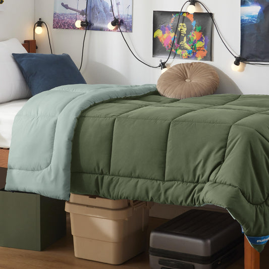 Bedsure couette Twin XL vue de face montrant ajustement et couleur verte, confort instantané