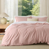 Bedsure housse de couette vue avant montrant emballage et couleur blush pink pour une chambre harmonieuse