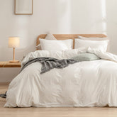 BESTOUCH housse de couette devant sur lit, aspect lin élégant et neutre