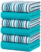 Bumble torchons emballage aqua montrant lot de 6 et tote bag, praticité immédiate