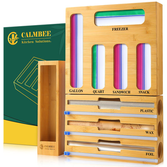 Calmbee vue avant du distributeur en bambou, rangement propre et gain de place