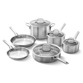 Calphalon vue face du set 10 pièces, finition inox brossé bénéfice esthétisme pro