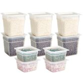 Cambro face avant du pack montrant boîtes translucides et couvercles, gain de place