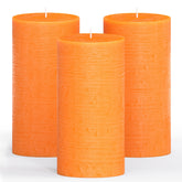 CANDWAX vue avant du lot de 3 bougies pilier orange, rendu décoratif