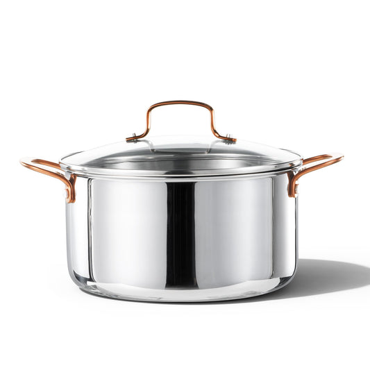 CAROTE faitout 8 qt vue face montrant capacité et finition brossée