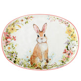Certified International plat ovale face montrant le lapin décoratif et l'attrait printanier