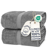Chakir Turkish Linens face avant emballée montrant l’ensemble gris et la qualité hôtelière