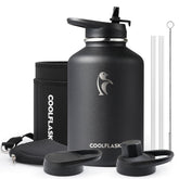 Coolflask 64 oz face avant montrant design élégant et capacité