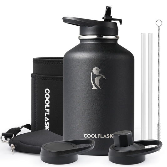 Coolflask 64 oz face avant montrant design élégant et capacité