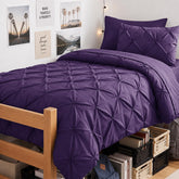 CozyLux vue avant de l'ensemble Twin XL violet montrant finition pintuck et style coordonné