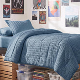 CozyLux vue face du set Twin XL montrant design bleu-gris et confort visuel
