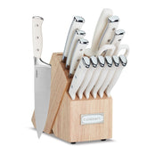 Cuisinart ensemble face avant montrant tous les couteaux et le bloc, qualité professionnelle