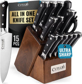 Cutluxe bloc noyer montrant rangement sûr et style élégant
