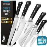 Cutluxe face du coffret 5 couteaux prêt à offrir bénéfice durabilité