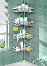 DAOYA étagère d'angle vue avant présentant 4 niveaux pour rangement de douche