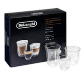 De'Longhi face avant du coffret montrant les six verres, design élégant