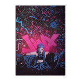 Displate montrant face avant Jinx et couleurs vives bénéfice déco