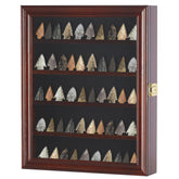 DisplayGifts vitrine face ouverte montrant rangement et finition acajou, exposition soignée