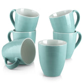 DOWAN packaging avant montrant le lot de 6 mugs turquoise et ses caractéristiques pratiques