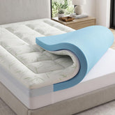 DUMOS packaging devant montrant le surmatelas compressé et prêt à l'installation