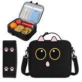 Easozoom vue avant du sac noir montrant design chat et fermeture, pratique pour repas