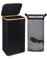 efluky panier à linge noir avec couvercle, design discret et gain de place