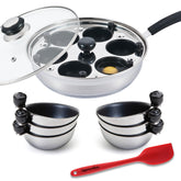 Eggssentials vue avant de la poêle inox durable avec finition satinée, praticité visible