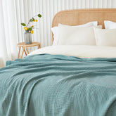 EMME plaid face lit queen turquoise montrant l'aspect fini et l'ambiance