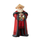 Enesco Jim Shore vue de face montrant le Père Noël et ses motifs, ajout chaleureux