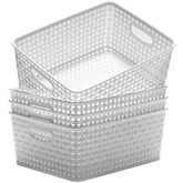 Eslite panier face avant blanc montrant design tressé et rangement soigné