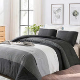 Faincy couette ensemble face montrant design rayures patchwork moderne et neutre