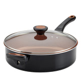 Farberware vue avant de la sauteuse Glide, finition noire et couvercle visible, gain de place