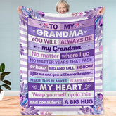 Fastpeace vue frontale du plaid avec message affectueux et motif floral violet